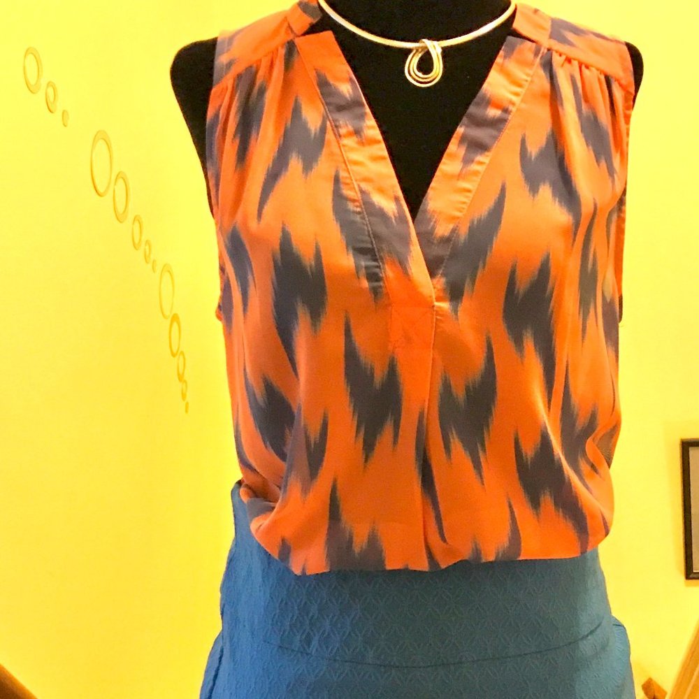 Electric blue pencil skirt and blue-coral blouse-both size small